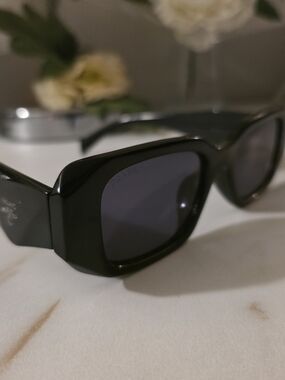Prada Black Geometric Rectangular Sunglasses.